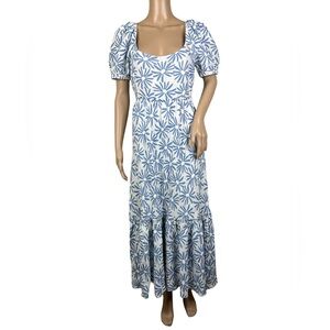 Polo Ralph Lauren Womens Dress Kai Floral Linen Midi Blue/White Size 10